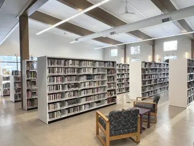 Book shelves inside the library