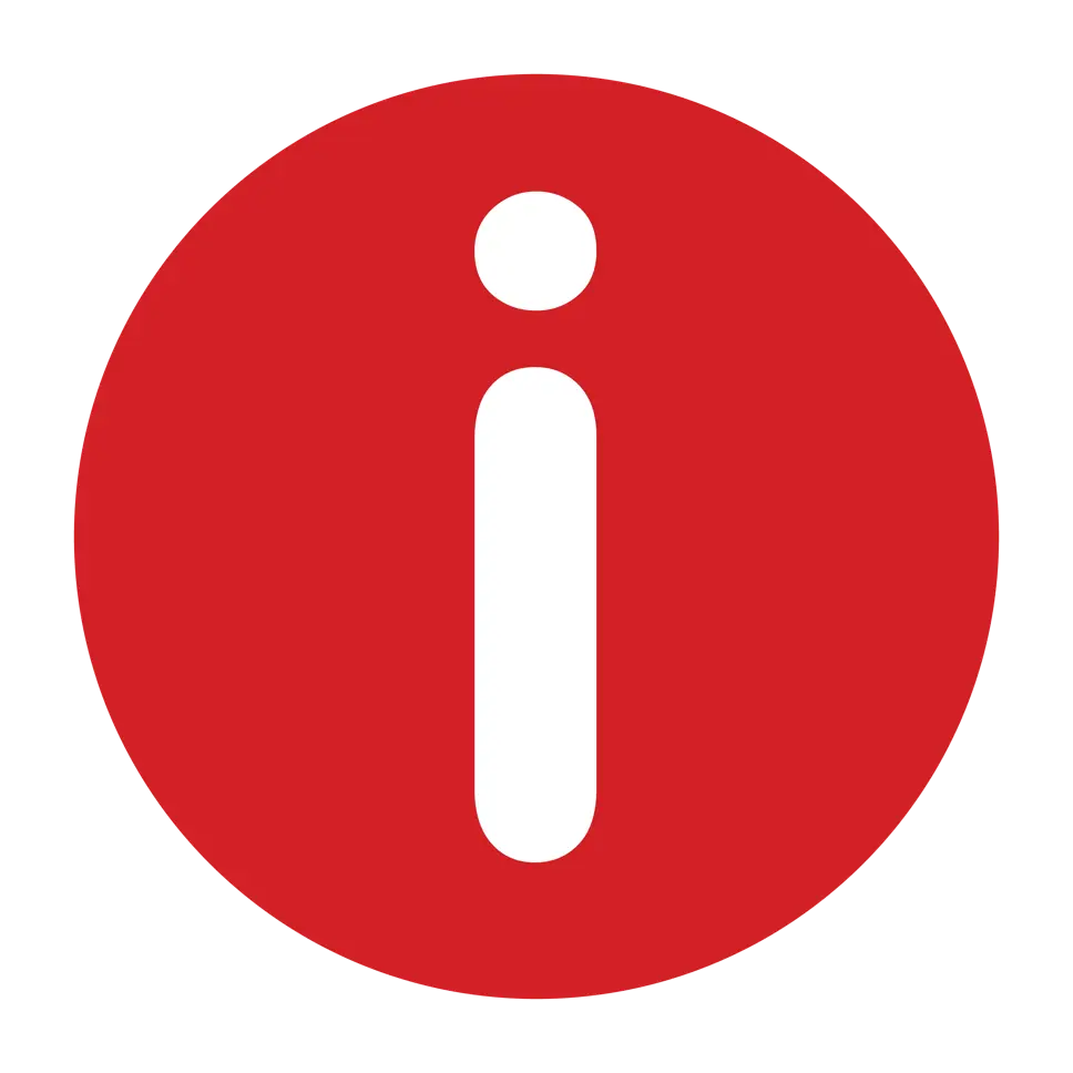 White "i" icon in a red circle 