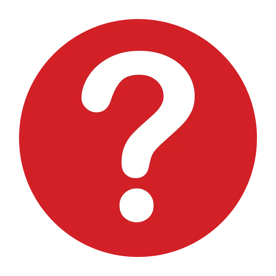 White "question mark" icon in a red circle 